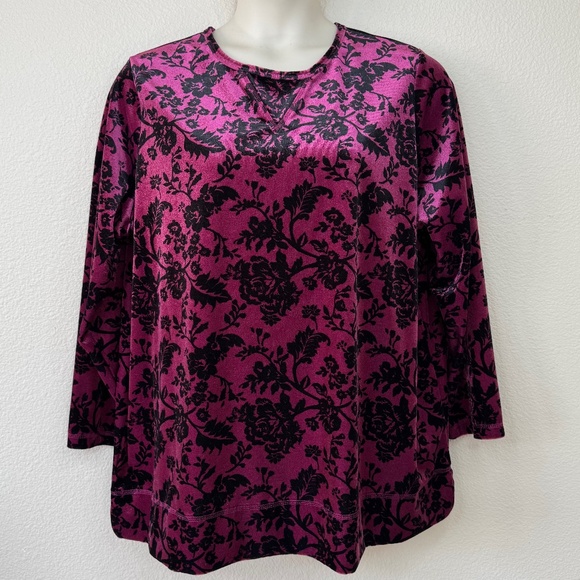 Woman Within Burgundy Velour Pullover Long Sleeves Top Plus Sz. 1X Pre-Owned - Picture 1 of 10